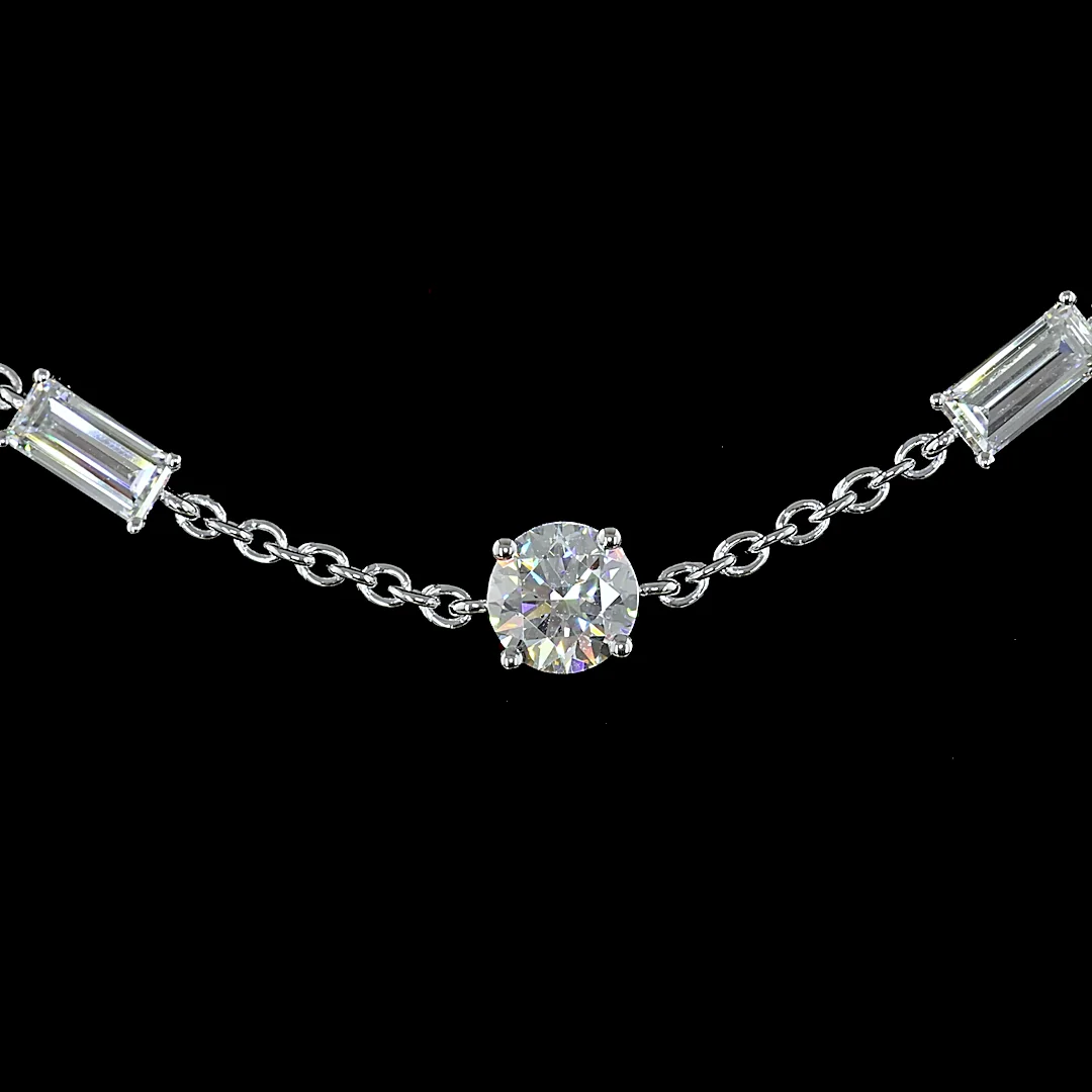4.14 Cts 14k White Gold Mix Shape Station Necklace - Image 3