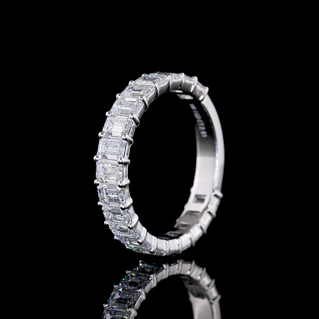 2.62 Cts 14k White Gold Emerald Shape 3/4 Band Eternity Band - Image 4