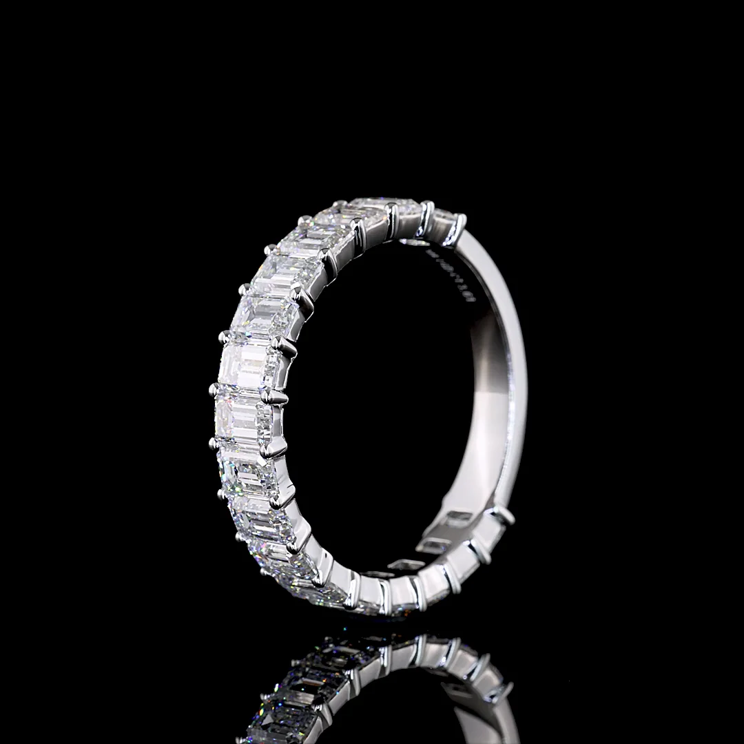 3.61 Cts 18k White Gold Emerald Shape 3/4 Band Eternity Band - Image 4