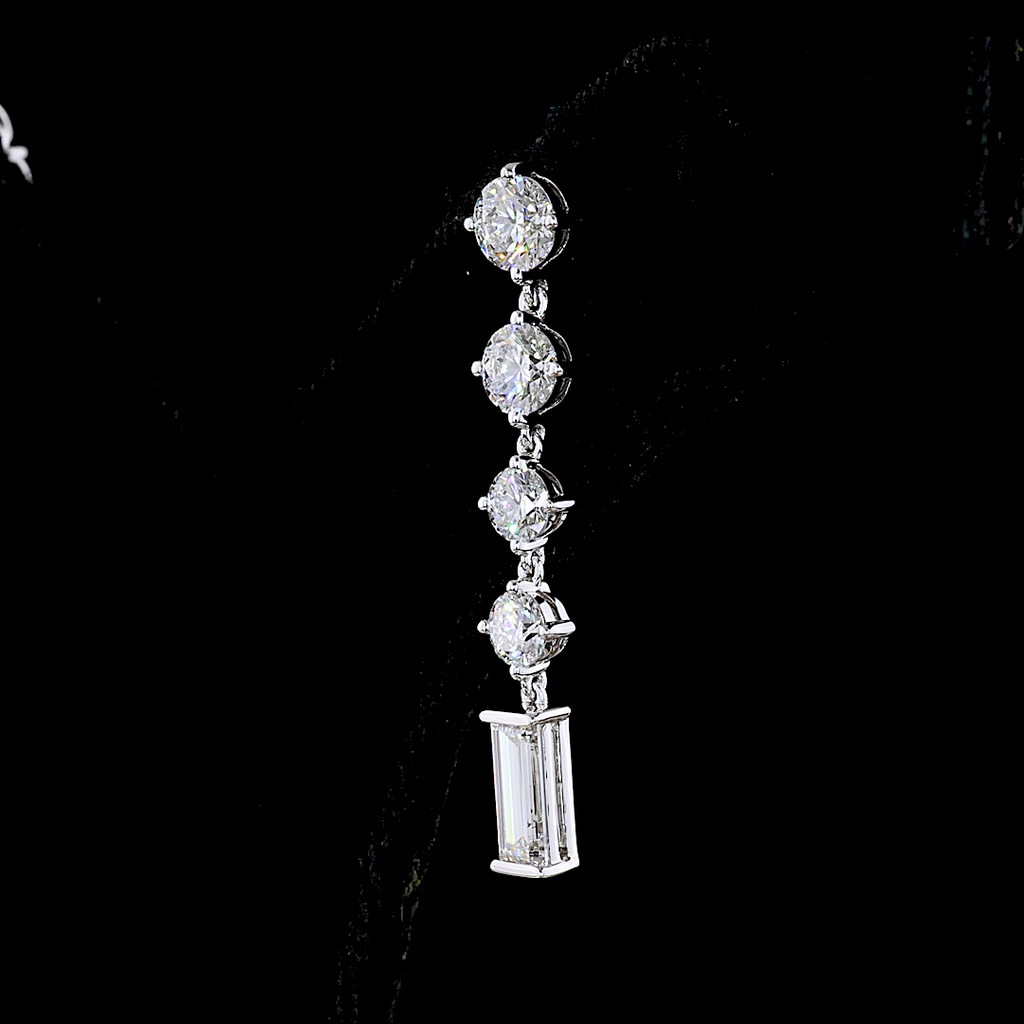 3.26 Cts 14k White Gold Baguette Shape Hanging Earring - Image 2