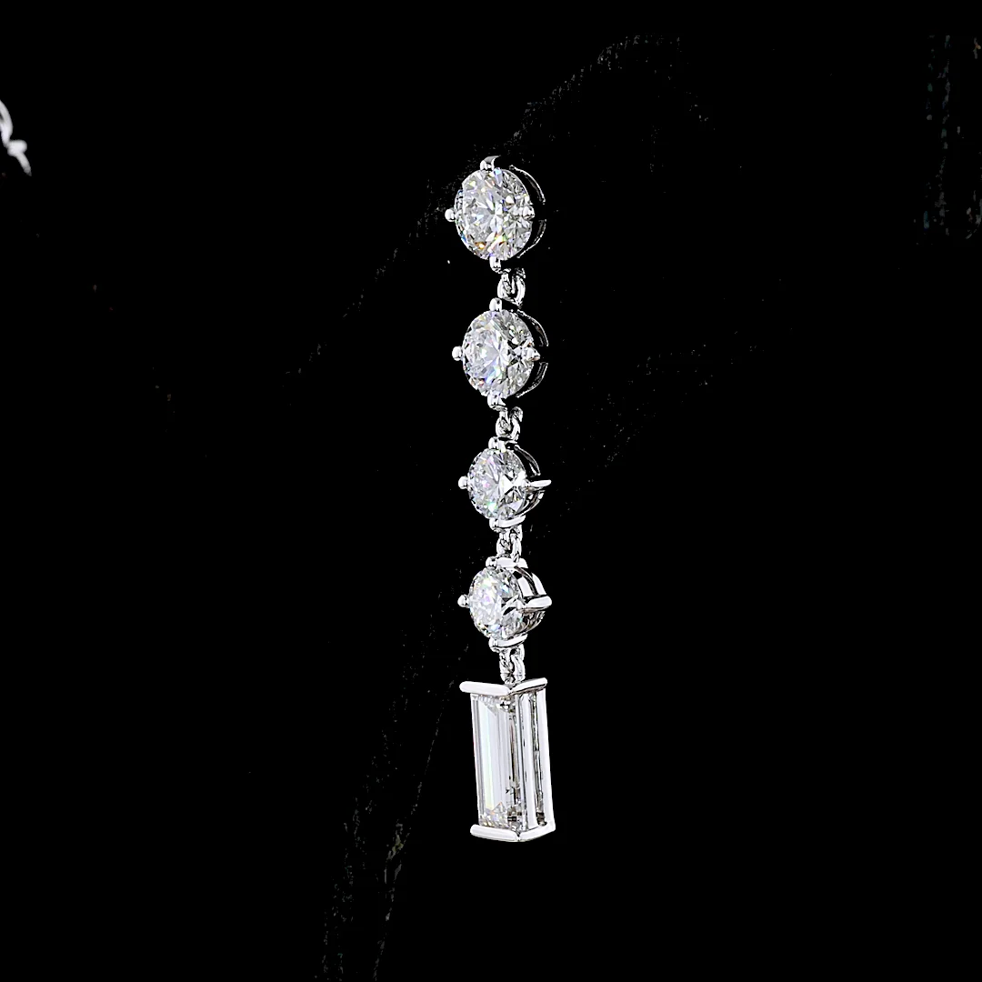 3.26 Cts 14k White Gold Baguette Shape Hanging Earring - Image 2