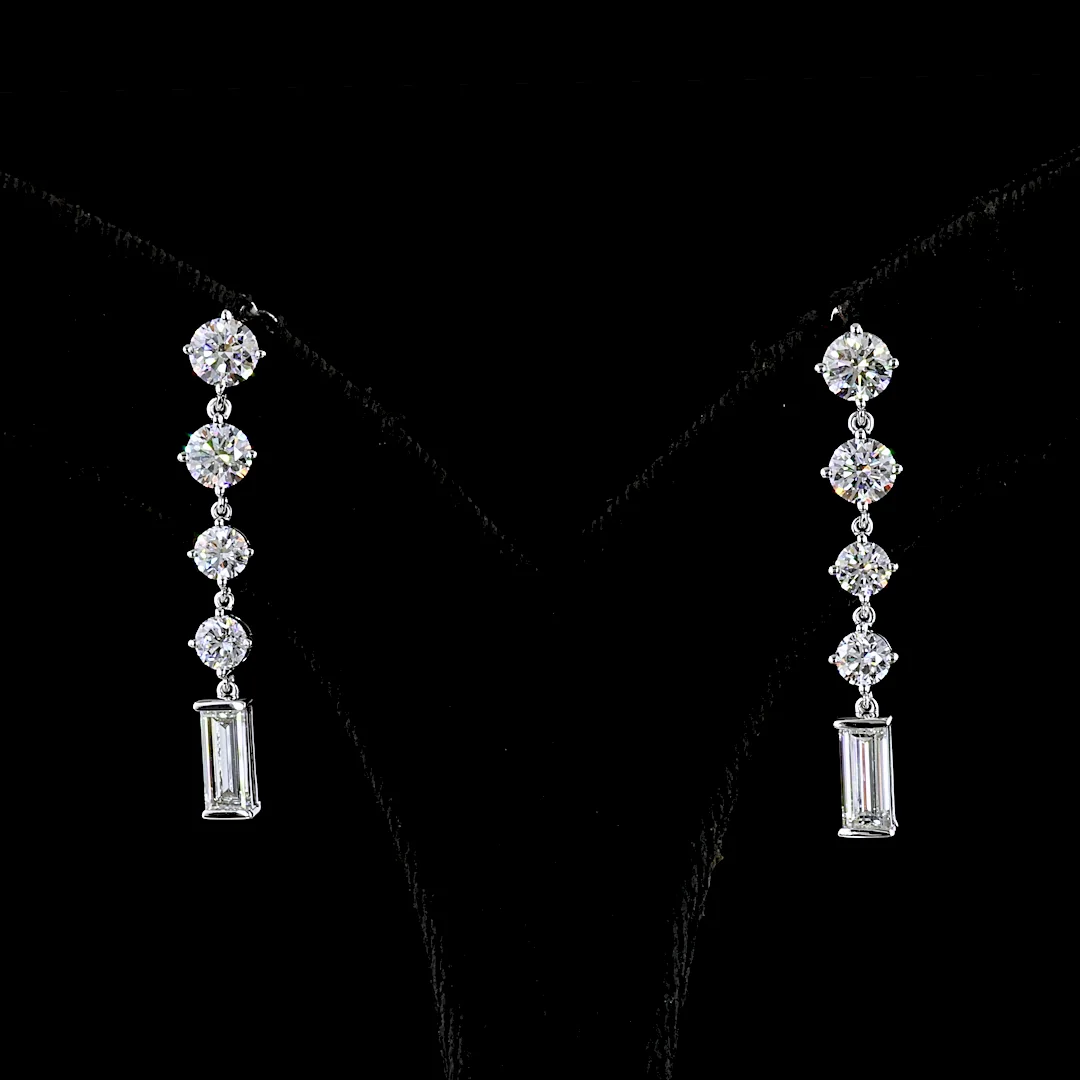 3.26 Cts 14k White Gold Baguette Shape Hanging Earring - Video