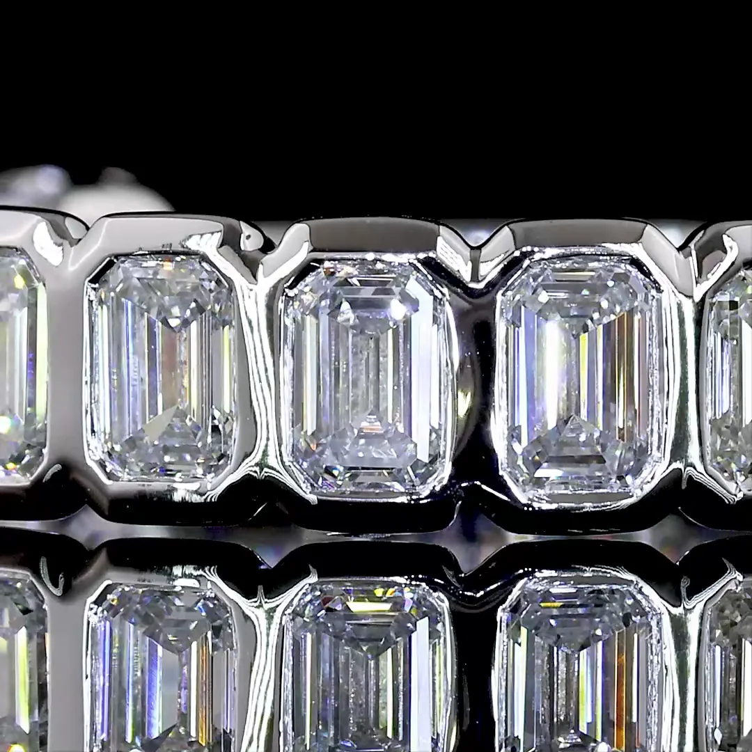 2.03 Cts 14k White Gold Emerald Shape 3/4 Band Eternity Band - Image 3