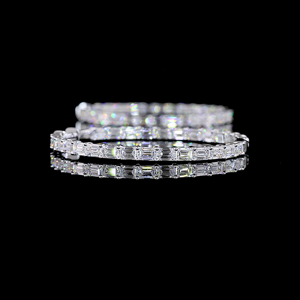 10.05 Cts 14k White Gold Emerald Shape Hoops Earring - Image 2