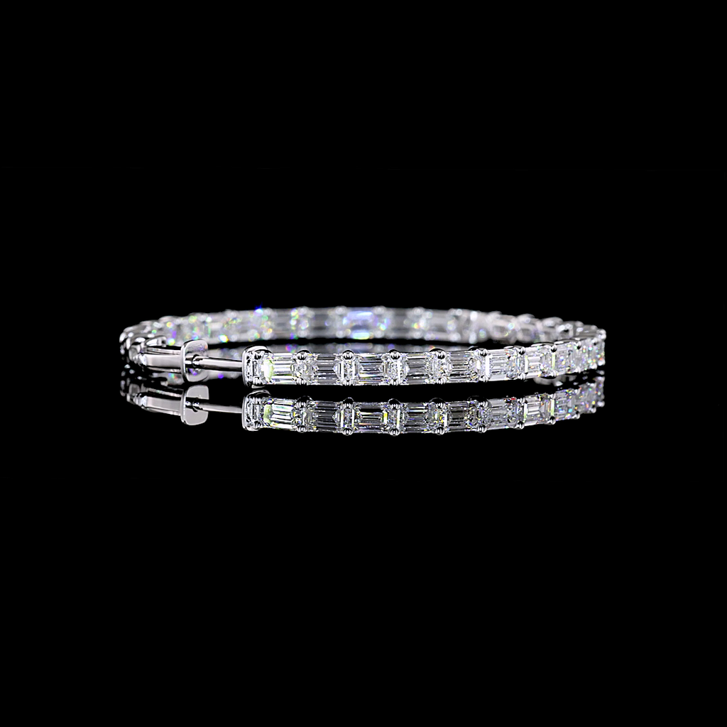 10.05 Cts 14k White Gold Emerald Shape Hoops Earring - Image 4