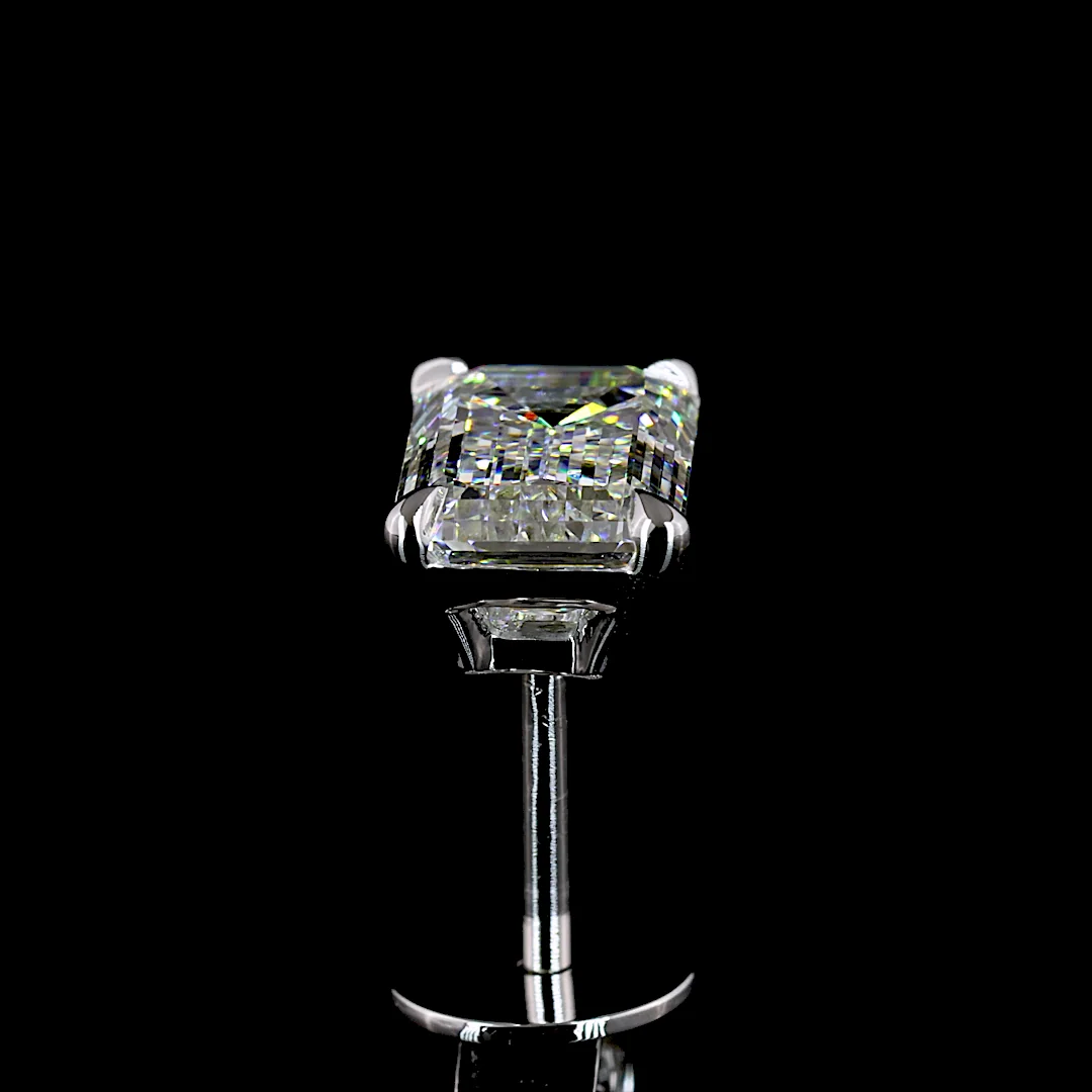2.1 Cts 14k White Gold Emerald Shape Studs Earring - Image 2