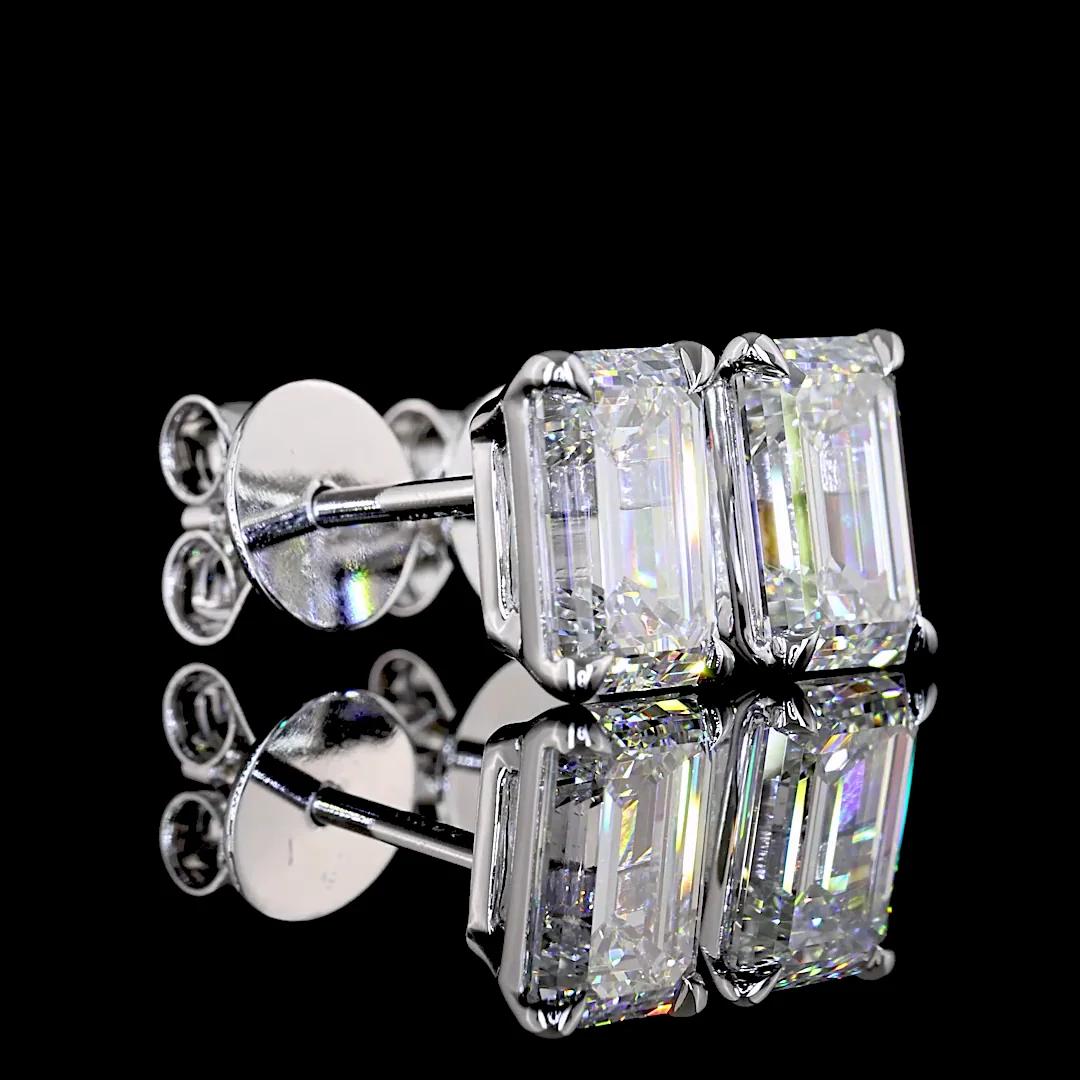 2.11 Cts 14k White Gold Emerald Shape Studs Earring - Image 4