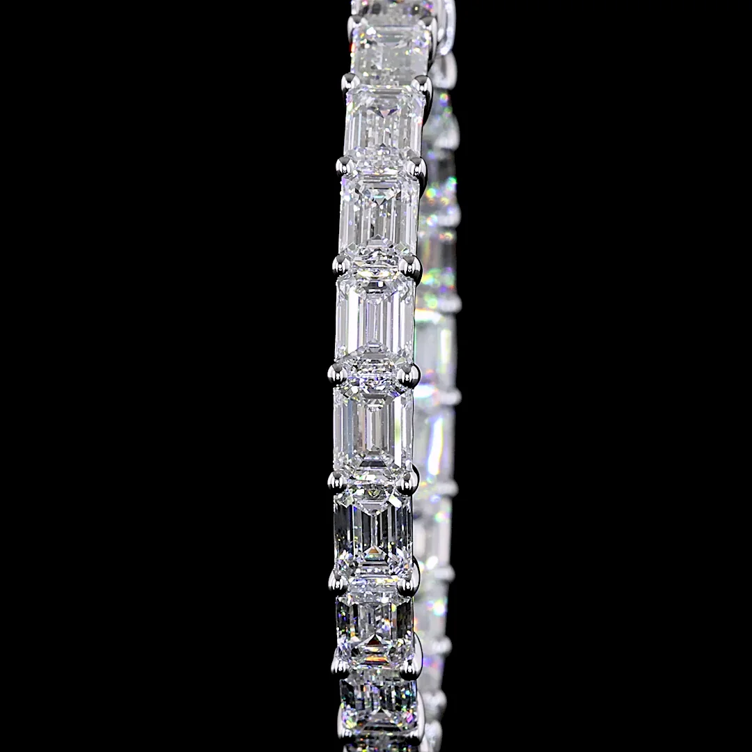 13.58 Cts 14k White Gold Emerald Shape Hoops Earring - Image 3