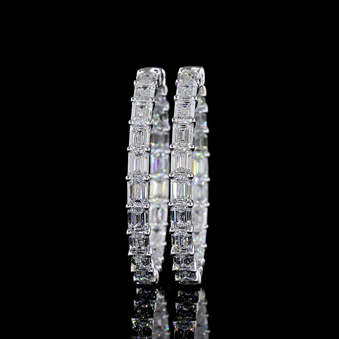 13.58 Cts 14k White Gold Emerald Shape Hoops Earring - Video