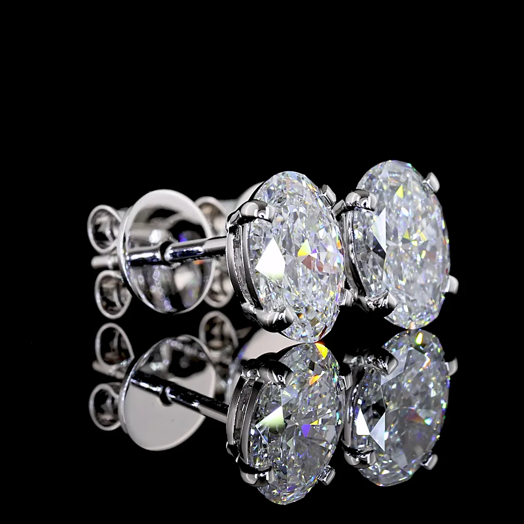 1.45 Cts 14k White Gold Oval Shape Studs Earring - Image 2