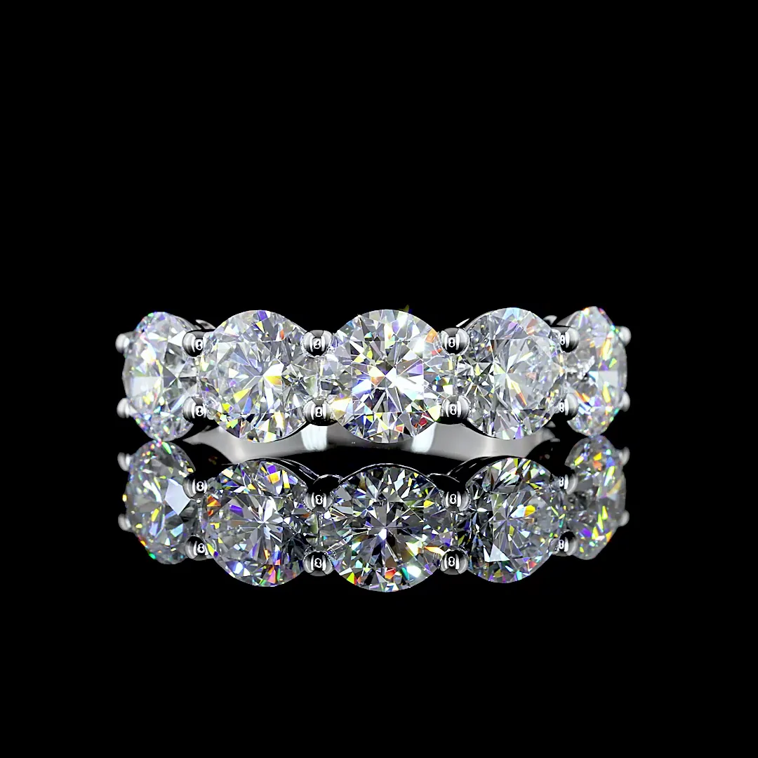 3 Cts 14k White Gold Round Shape 5 Stones Eternity Band - Video