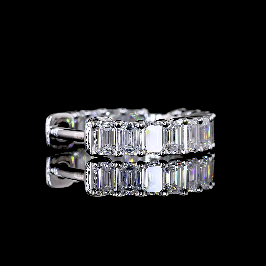 1.56 Cts 14k White Gold Emerald Shape Huggies Earring - Image 4