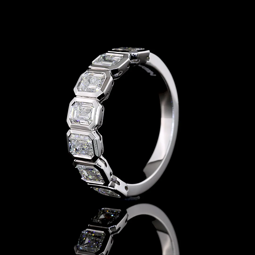 1.93 Cts 14k White Gold Emerald Shape 7 Stones Eternity Band - Image 4