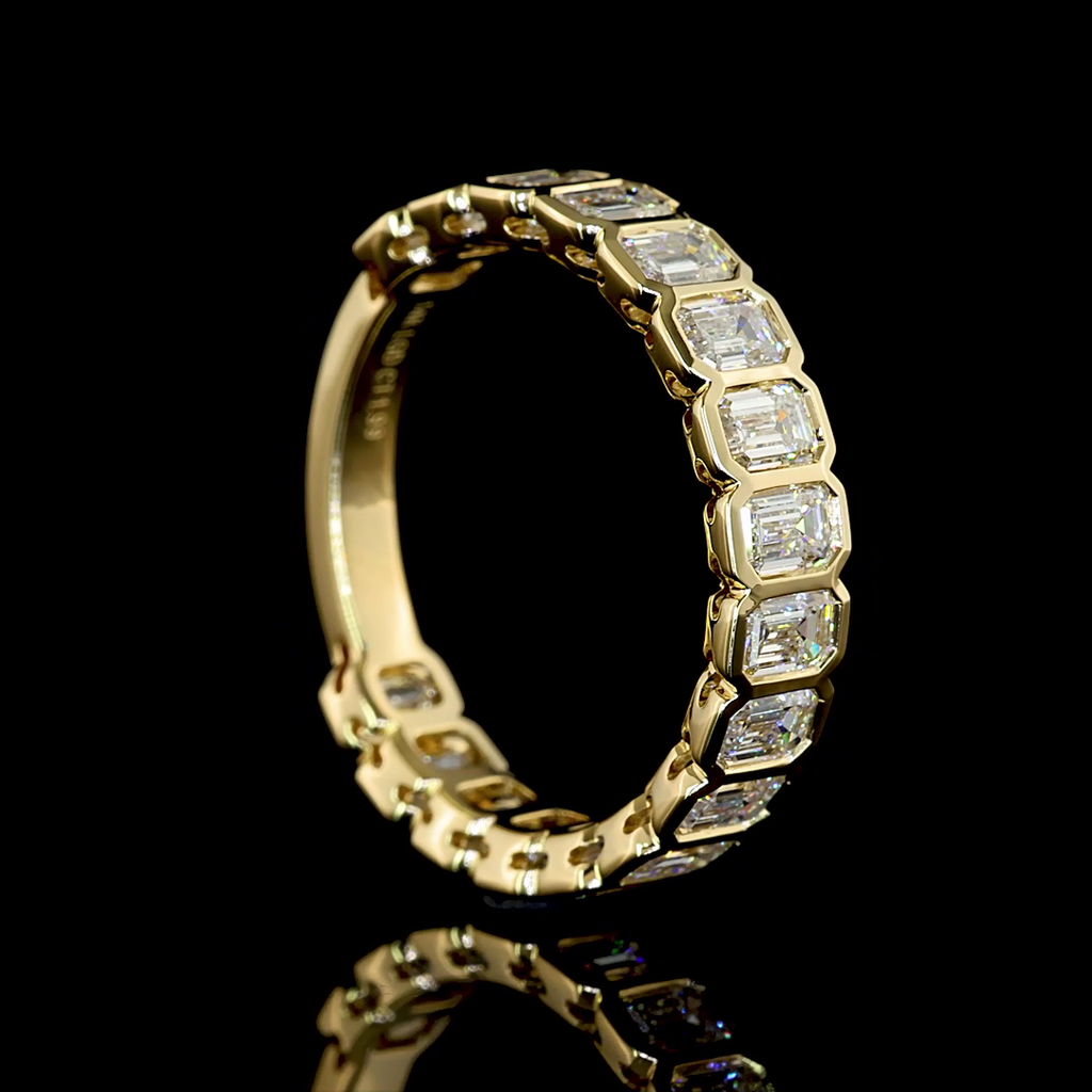 1.99 Cts 14k Yellow Gold Emerald Shape 3/4 Band Eternity Band - Image 2