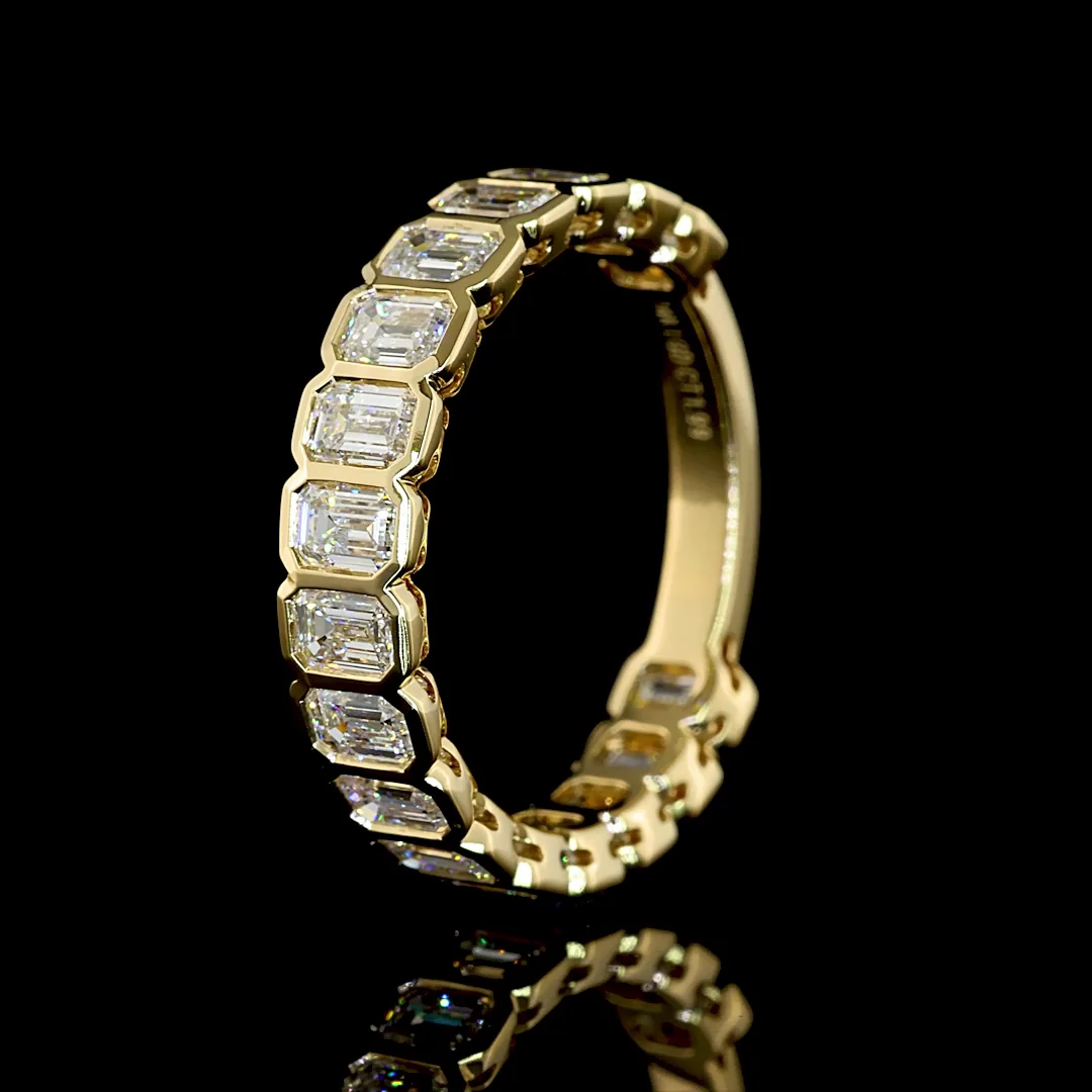 1.99 Cts 14k Yellow Gold Emerald Shape 3/4 Band Eternity Band - Image 4