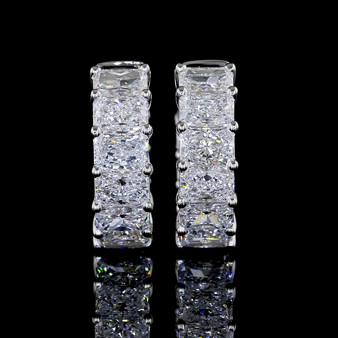 3.26 Cts 14k White Gold Radiant Shape Huggies Earring - Video