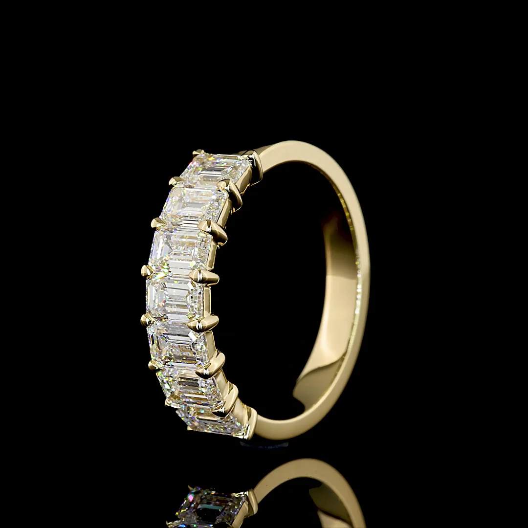 2.07 Cts 14k Yellow Gold Emerald Shape 7 Stones Eternity Band - Image 4