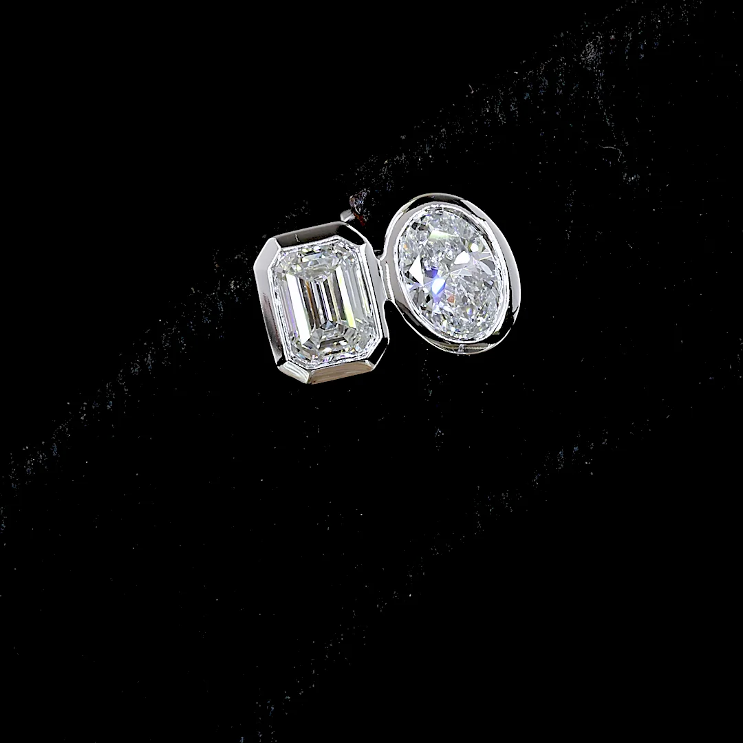 1.94 Cts 14k White Gold Emerald Shape Studs Earring - Image 3