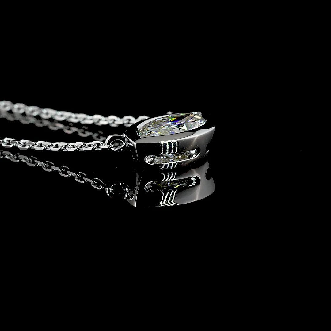 1.01 Cts 14k White Gold Marquise Shape Solitaire Pendant - Image 2