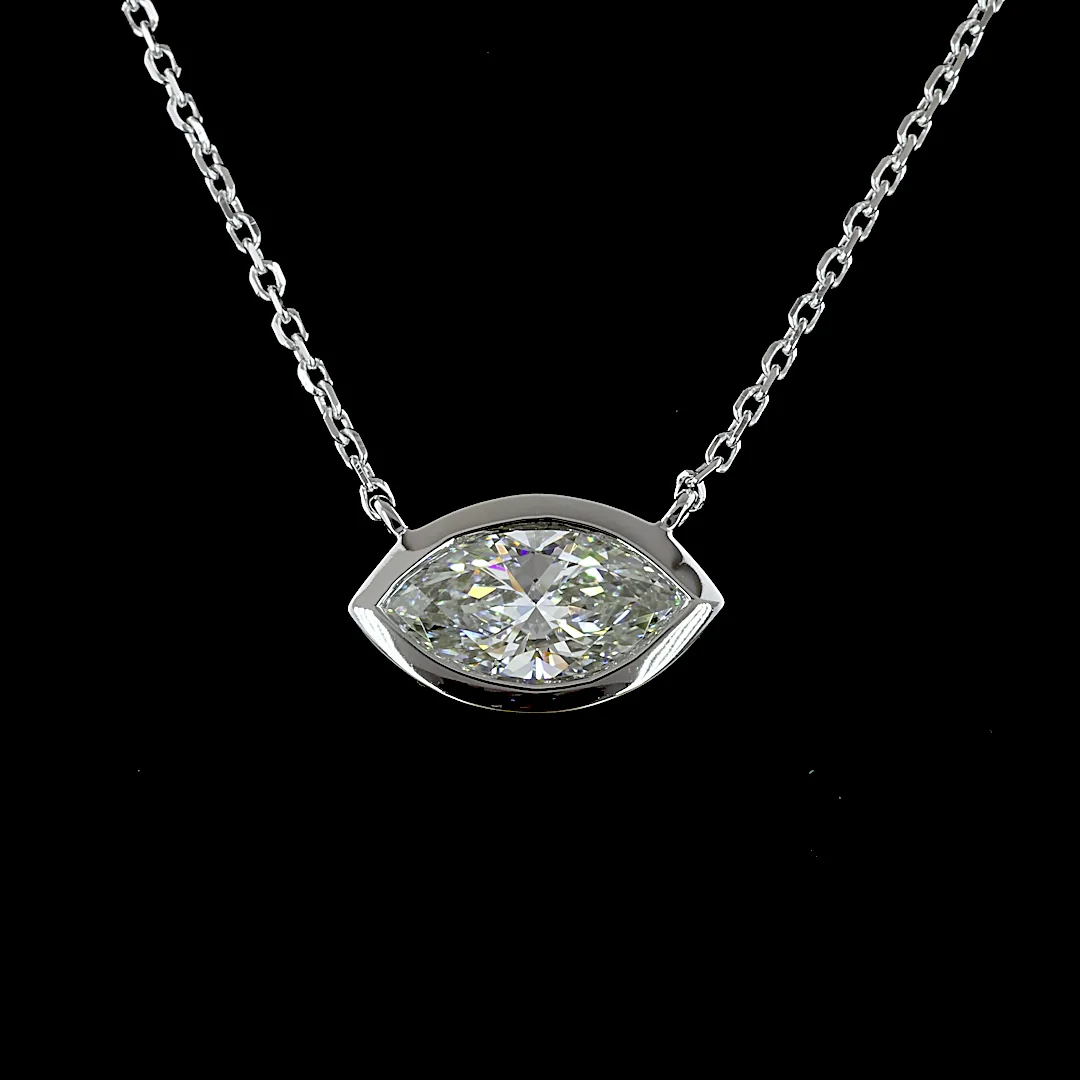 1.01 Cts 14k White Gold Marquise Shape Solitaire Pendant - Image 3
