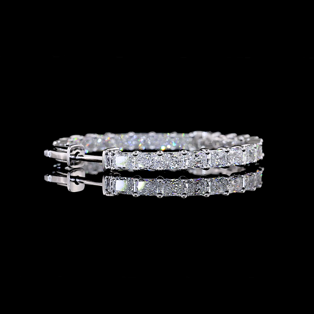 4.97 Cts 14k White Gold Radiant Shape Hoops Earring - Image 4