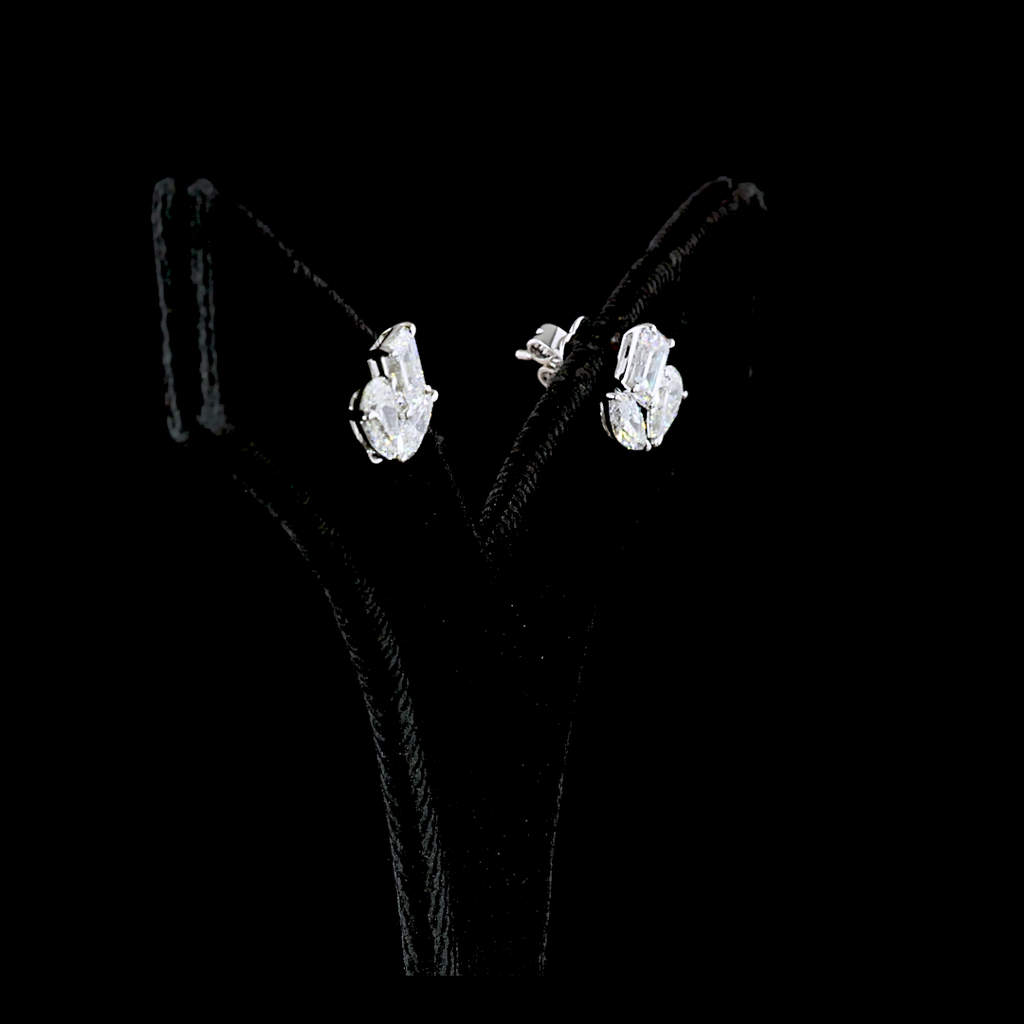2.97 Cts 14k White Gold Mix Shape Studs Earring - Image 2