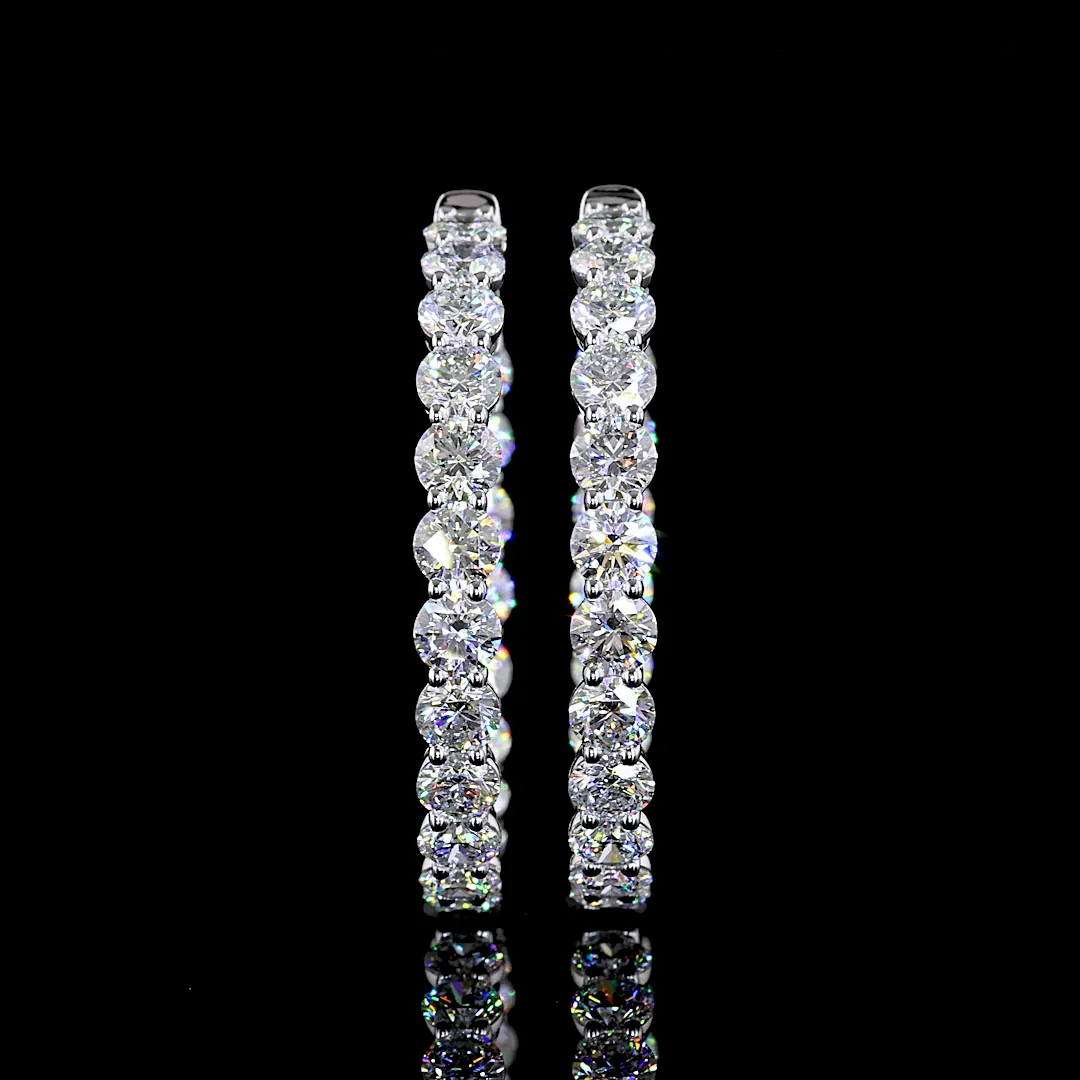 6.07 Cts 14k White Gold Round Shape Hoops Earring - Video