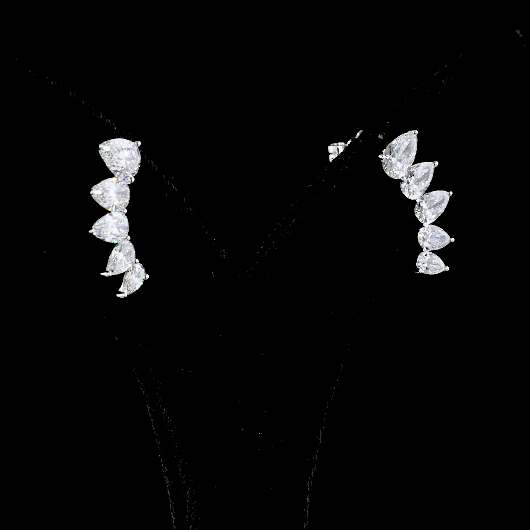 2.68 Cts 14k White Gold Pear Shape Crawler Earring - Image 2