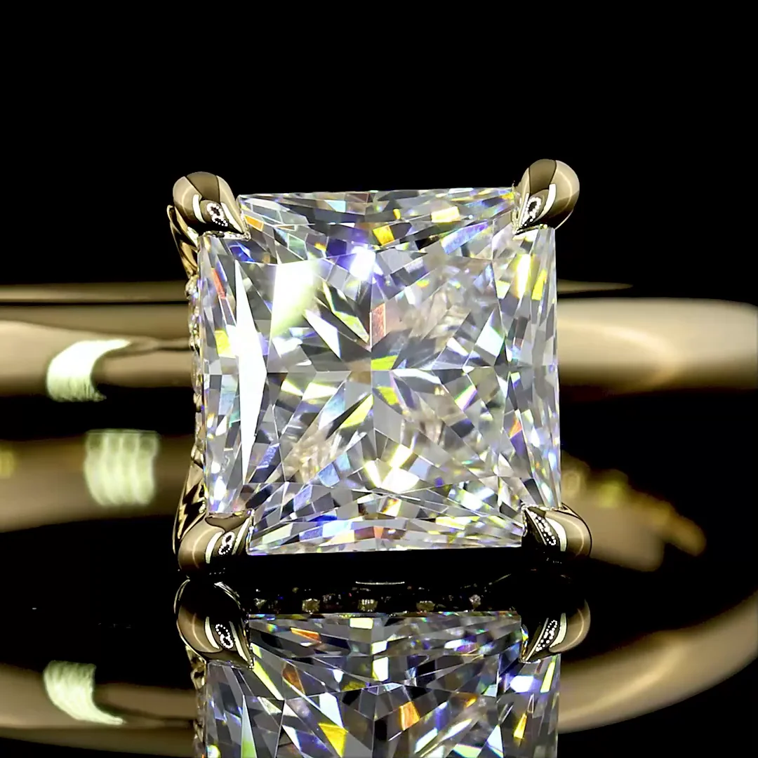 1.63 Cts 14k Yellow Gold Princess Shape Hidden Halo Ring - Image 3