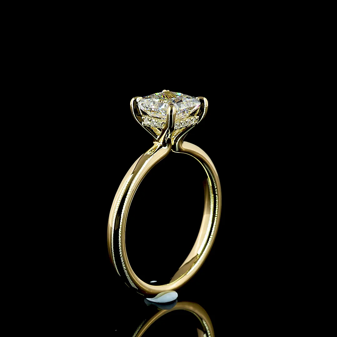 1.63 Cts 14k Yellow Gold Princess Shape Hidden Halo Ring - Image 4