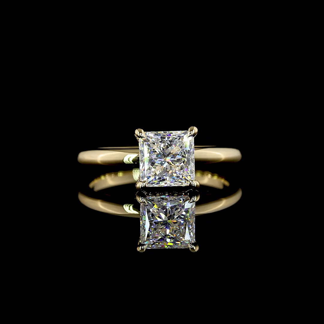 1.63 Cts 14k Yellow Gold Princess Shape Hidden Halo Ring - Video