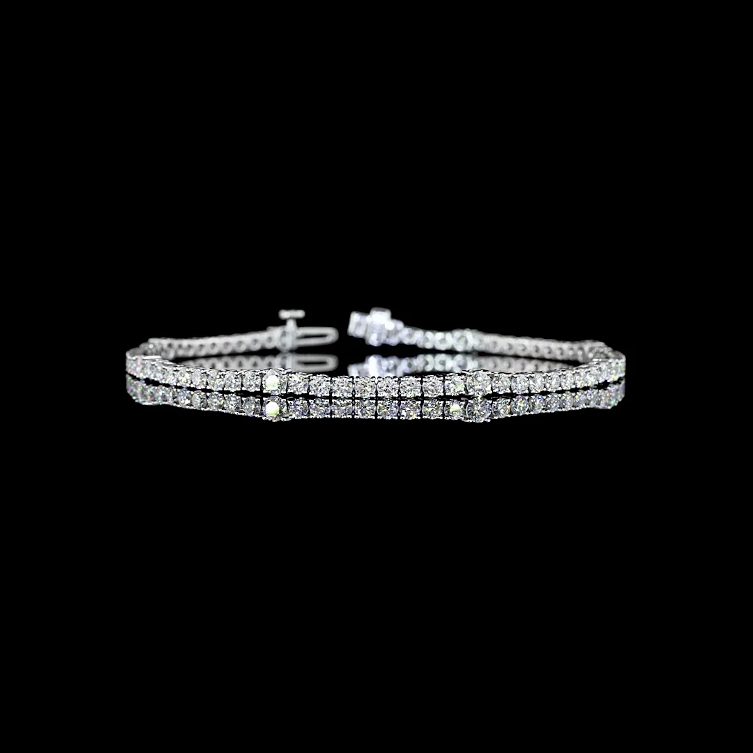 3.81 Cts 14k White Gold Round Shape Station Line Tennis Bracelet - Video