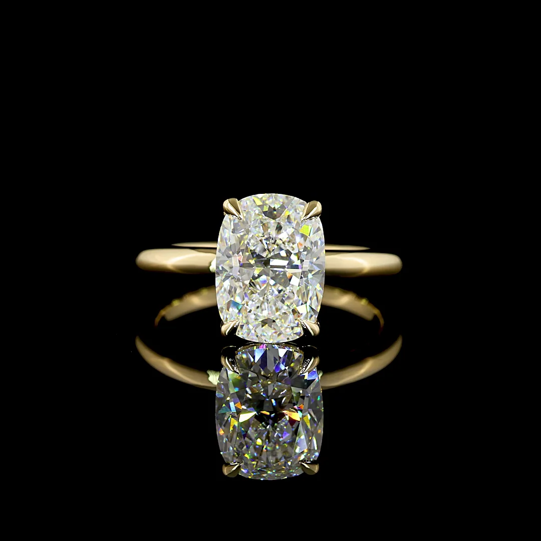 3 Cts 14k Yellow Gold Cushion Brilliant Shape Solitaire Ring - Video