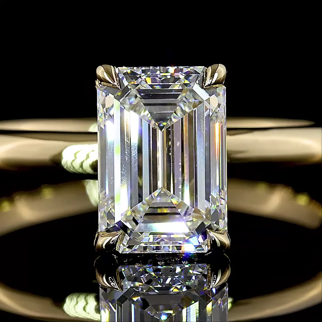 1.61 Cts 14k Yellow Gold Emerald Shape Hidden Halo Ring - Image 3