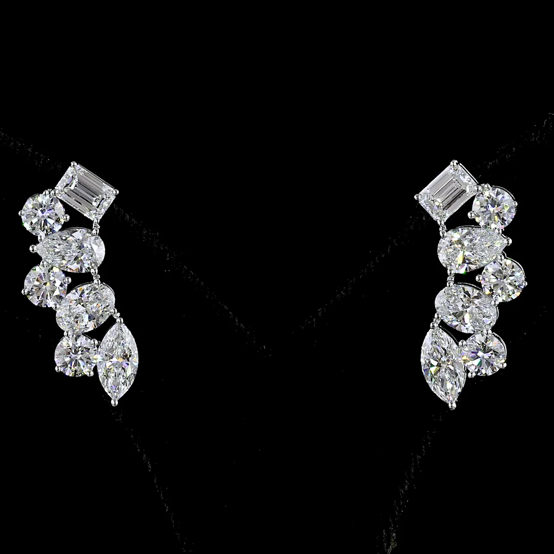 5.86 Cts 14k White Gold Mix Shape Crawler Earring - Image 3
