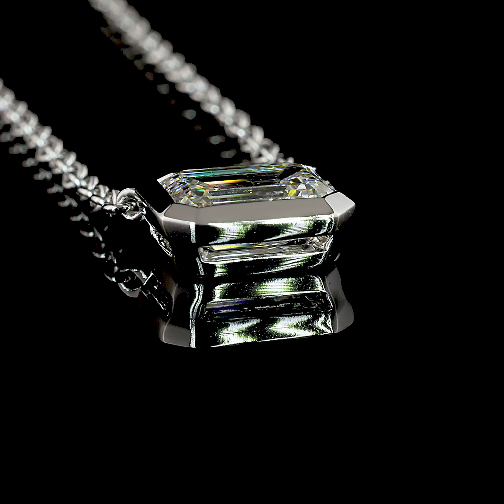 1.75 Cts 14k White Gold Emerald Shape Solitaire Pendant - Image 2