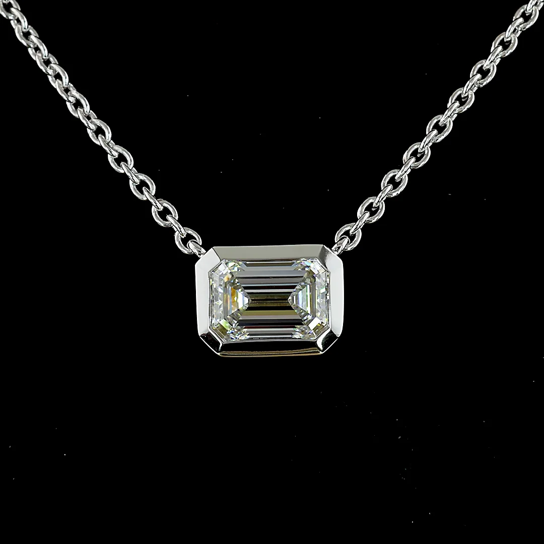 1.75 Cts 14k White Gold Emerald Shape Solitaire Pendant - Image 3