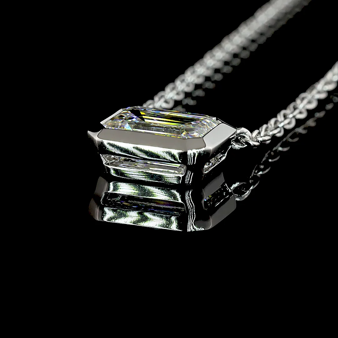 1.75 Cts 14k White Gold Emerald Shape Solitaire Pendant - Image 4