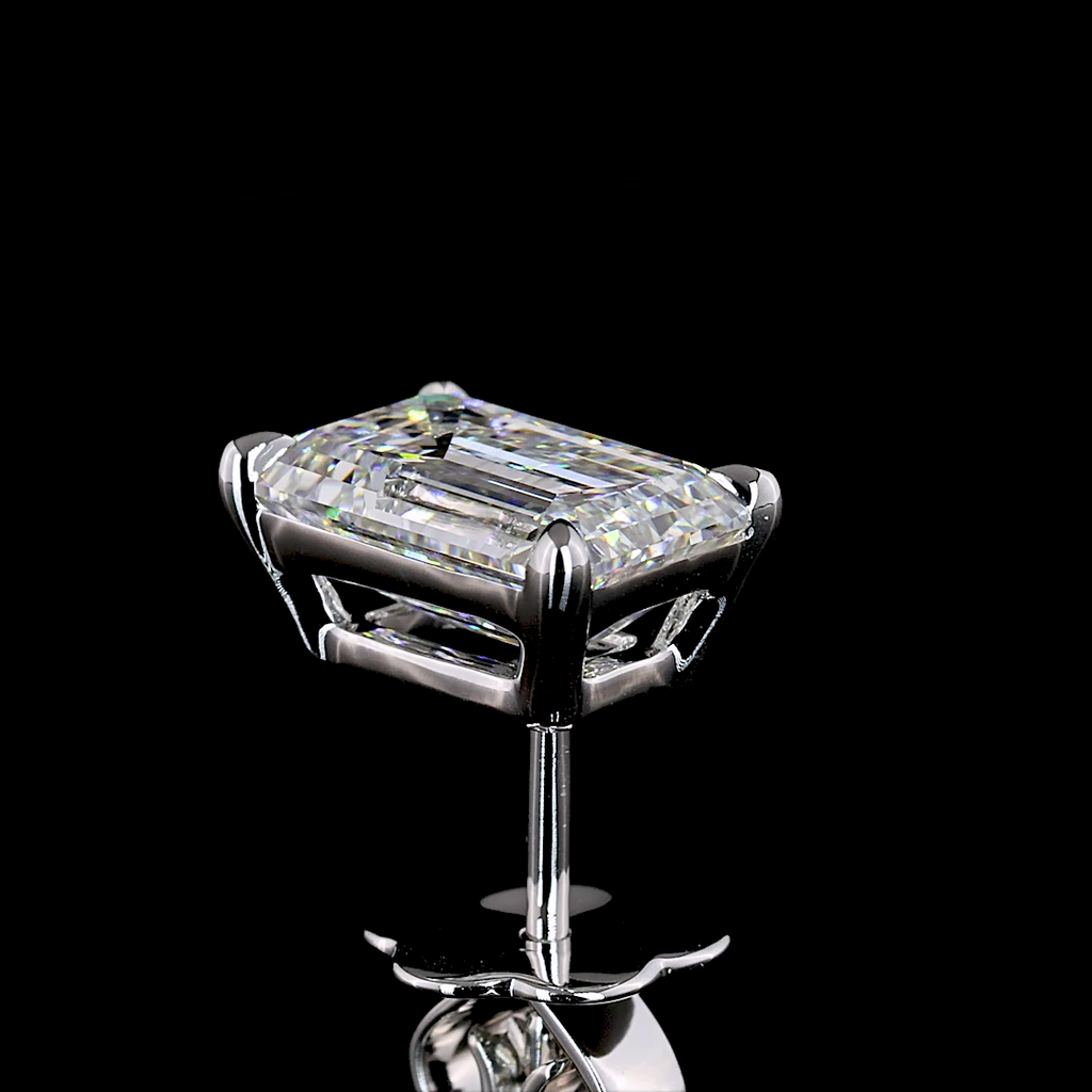 4.09 Cts 14k White Gold Emerald Shape Studs Earring - Image 4