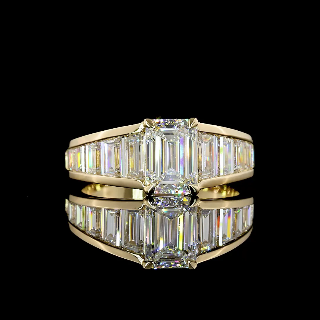 2.97 Cts 14k Yellow Gold Emerald Shape Special Ring - Video