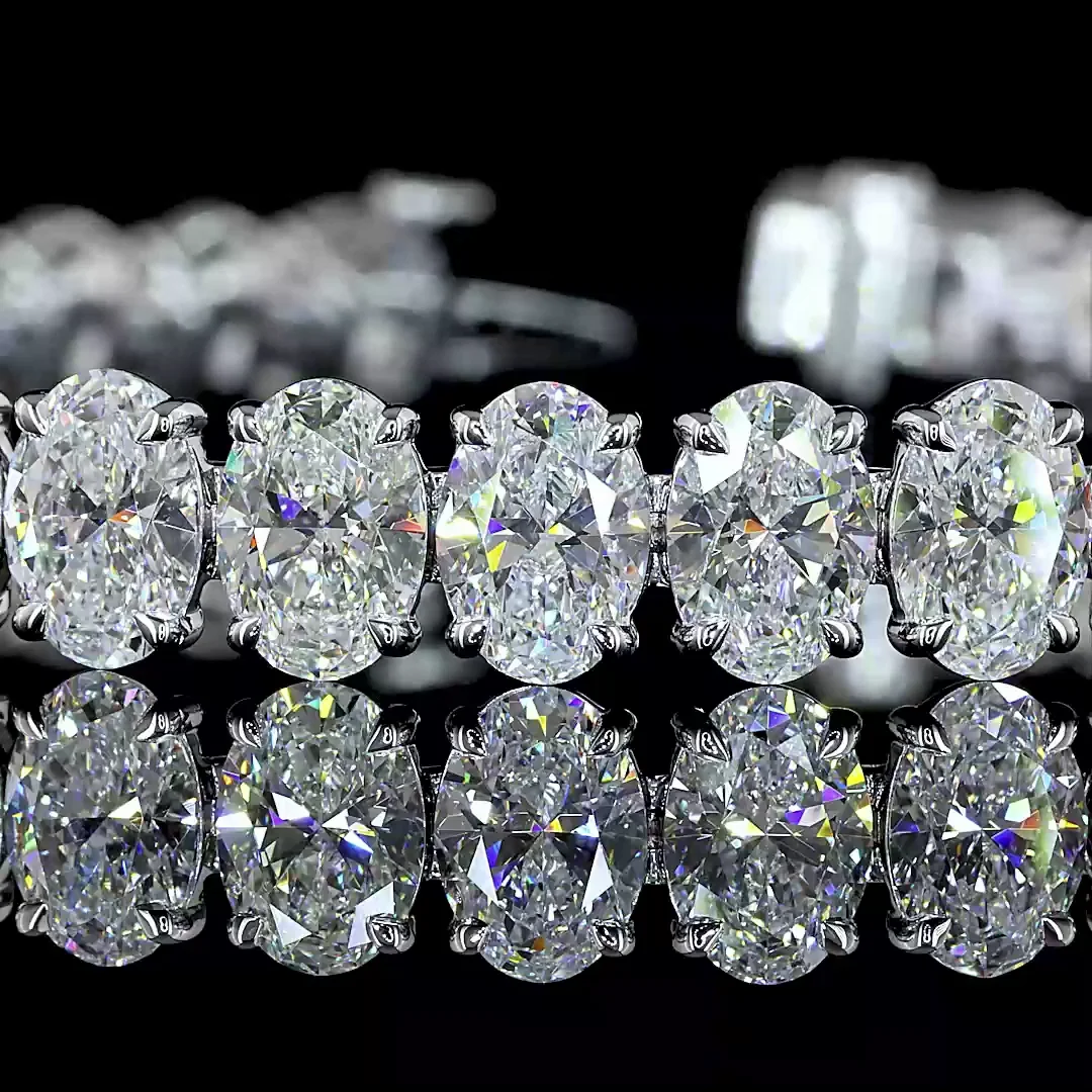 25.45 Cts 14k White Gold Oval Shape Tennis Bracelet - Image 2