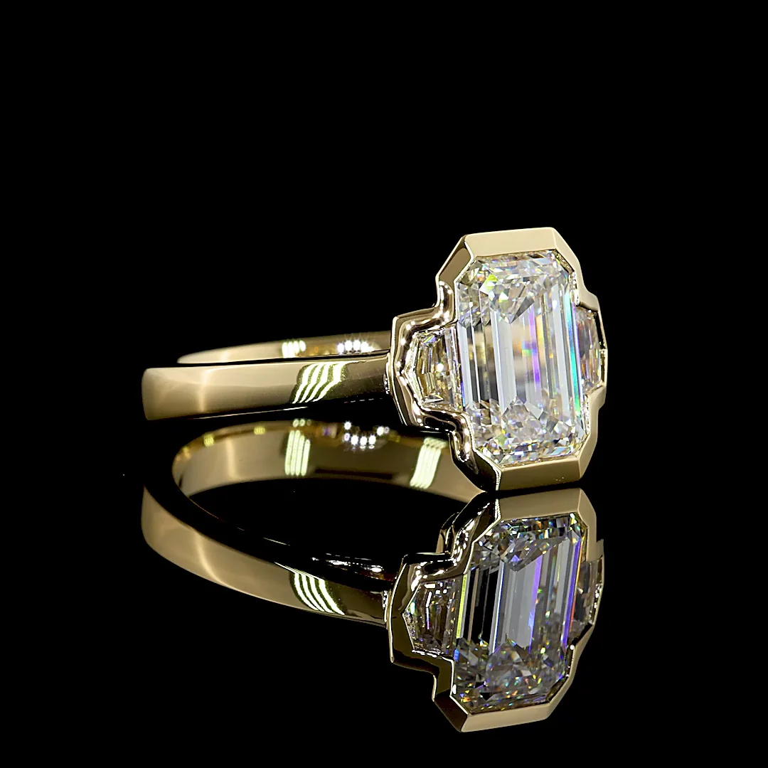 2.41 Cts 14k Yellow Gold Emerald Shape 3 Stones Ring - Image 3