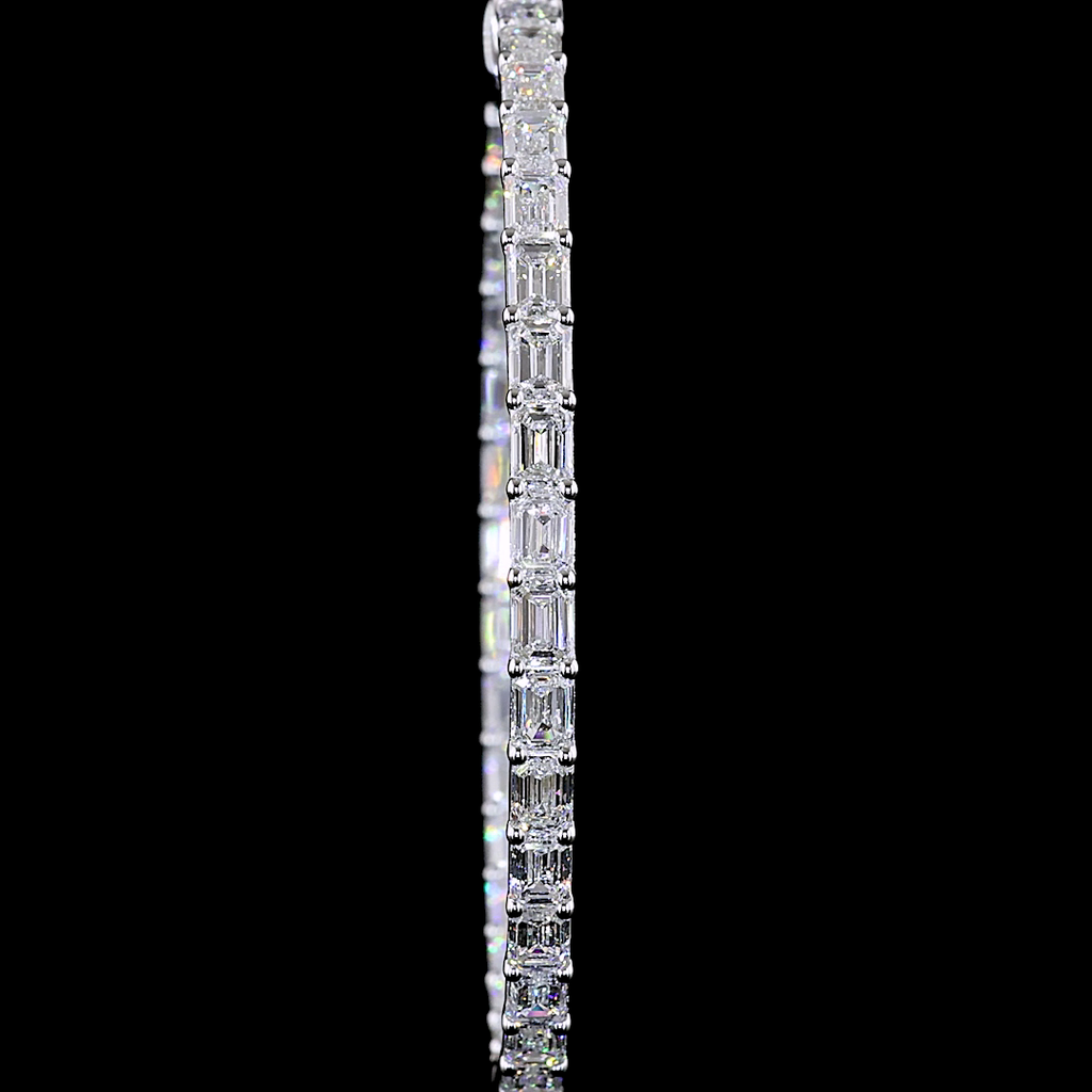 7.1 Cts 14k White Gold Emerald Shape Hoops Earring - Image 3