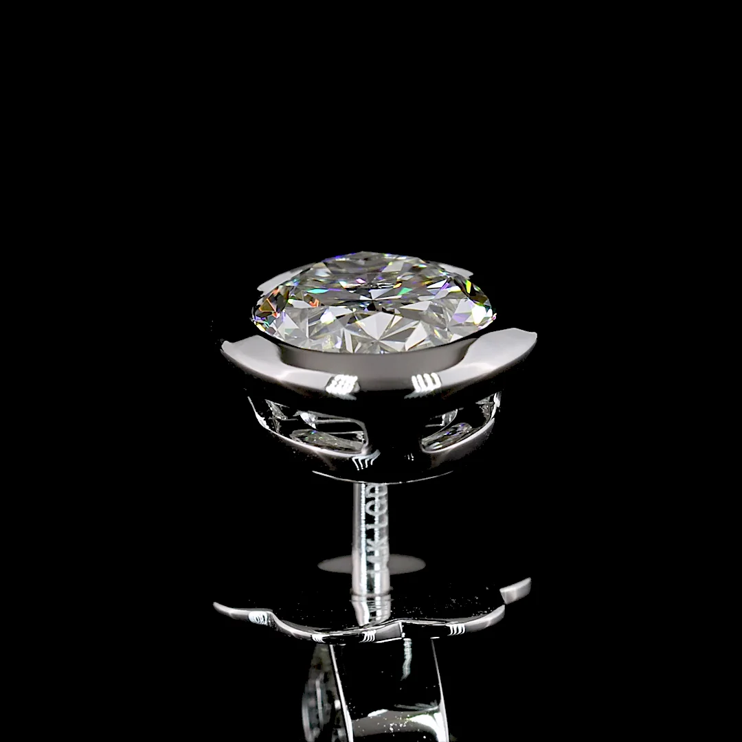 2.05 Cts 14k White Gold Oval Shape Studs Earring - Image 2