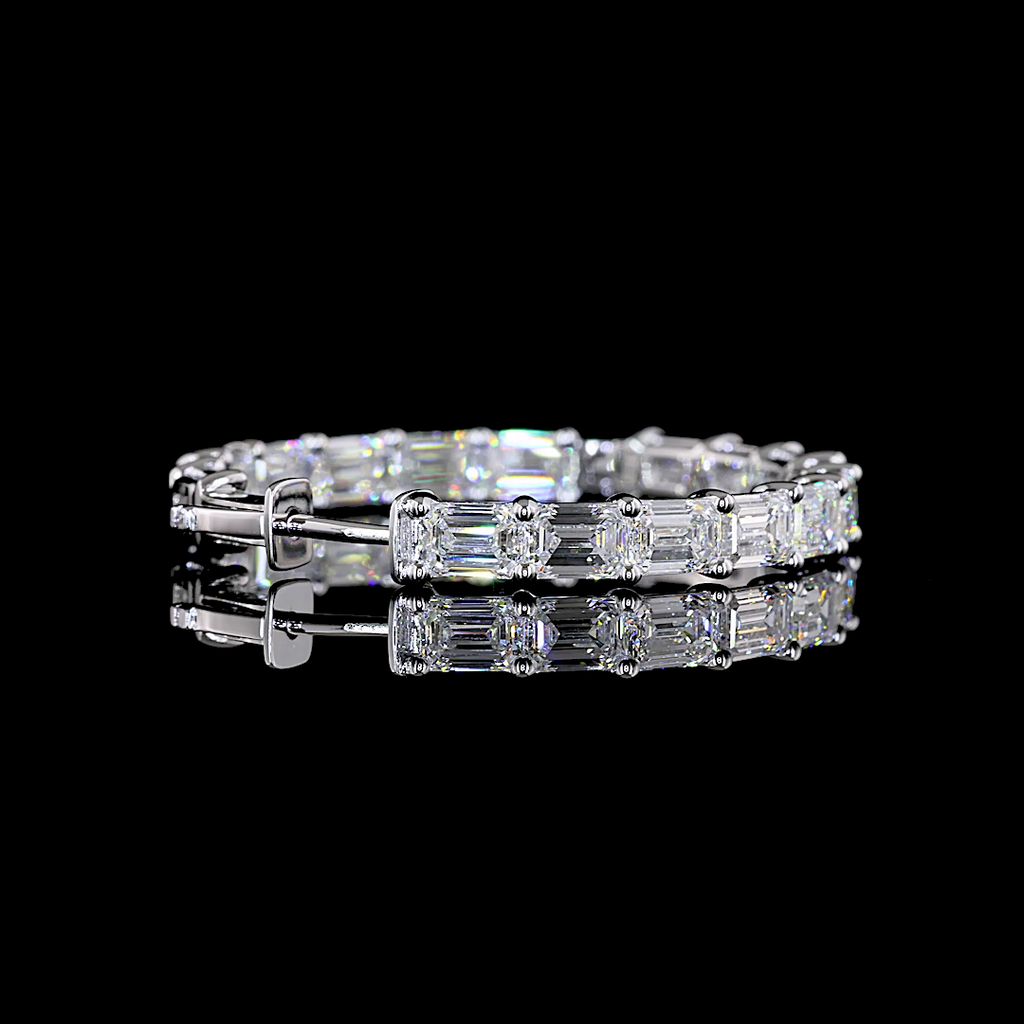 11.56 Cts 14k White Gold Emerald Shape Hoops Earring - Image 2