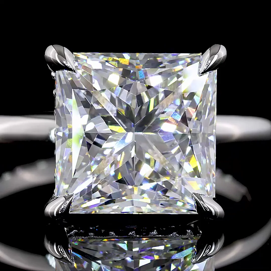 5.23 Cts 14k White Gold Princess Shape Hidden Halo Ring - Image 3