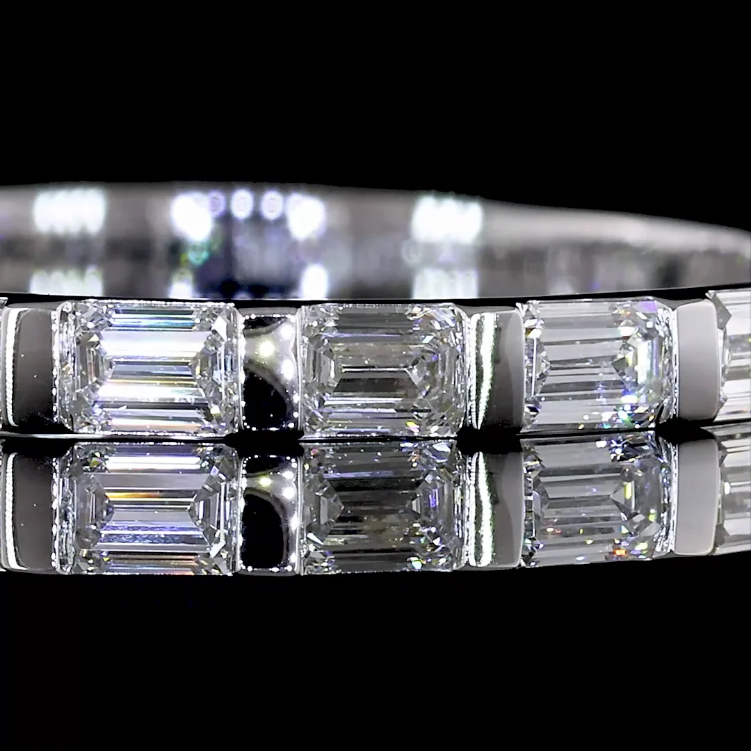 0.87 Cts 14k White Gold Emerald Shape 3/4 Band Eternity Band - Image 3