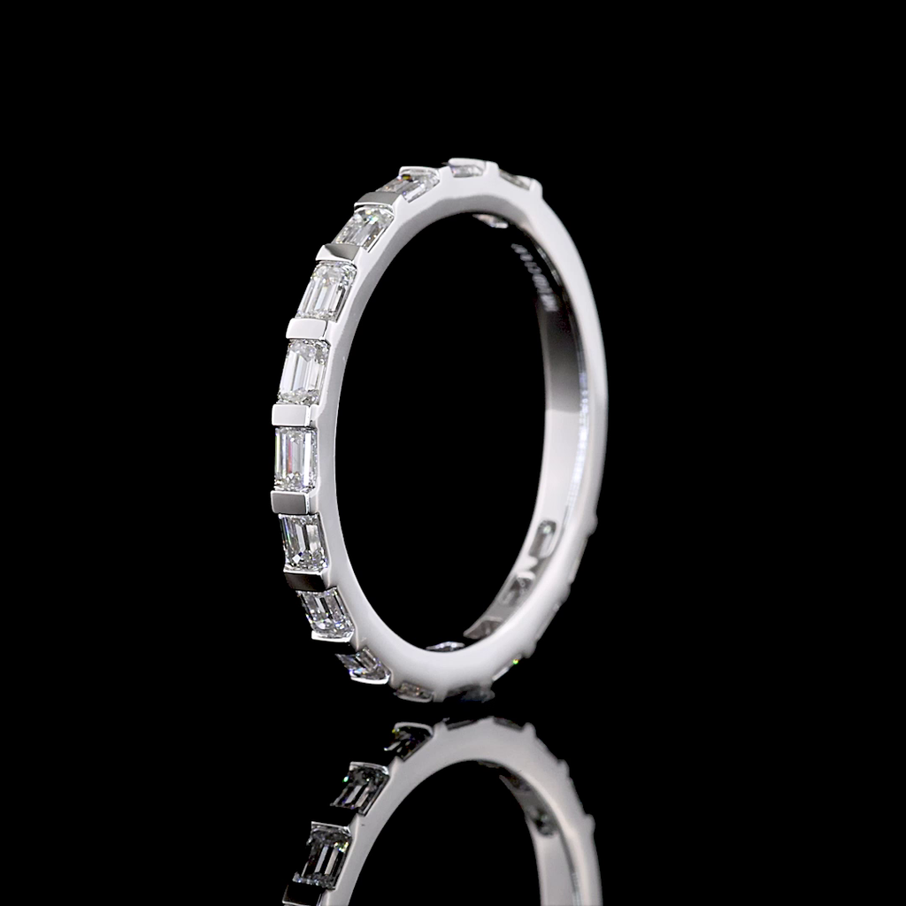 0.87 Cts 14k White Gold Emerald Shape 3/4 Band Eternity Band - Image 4