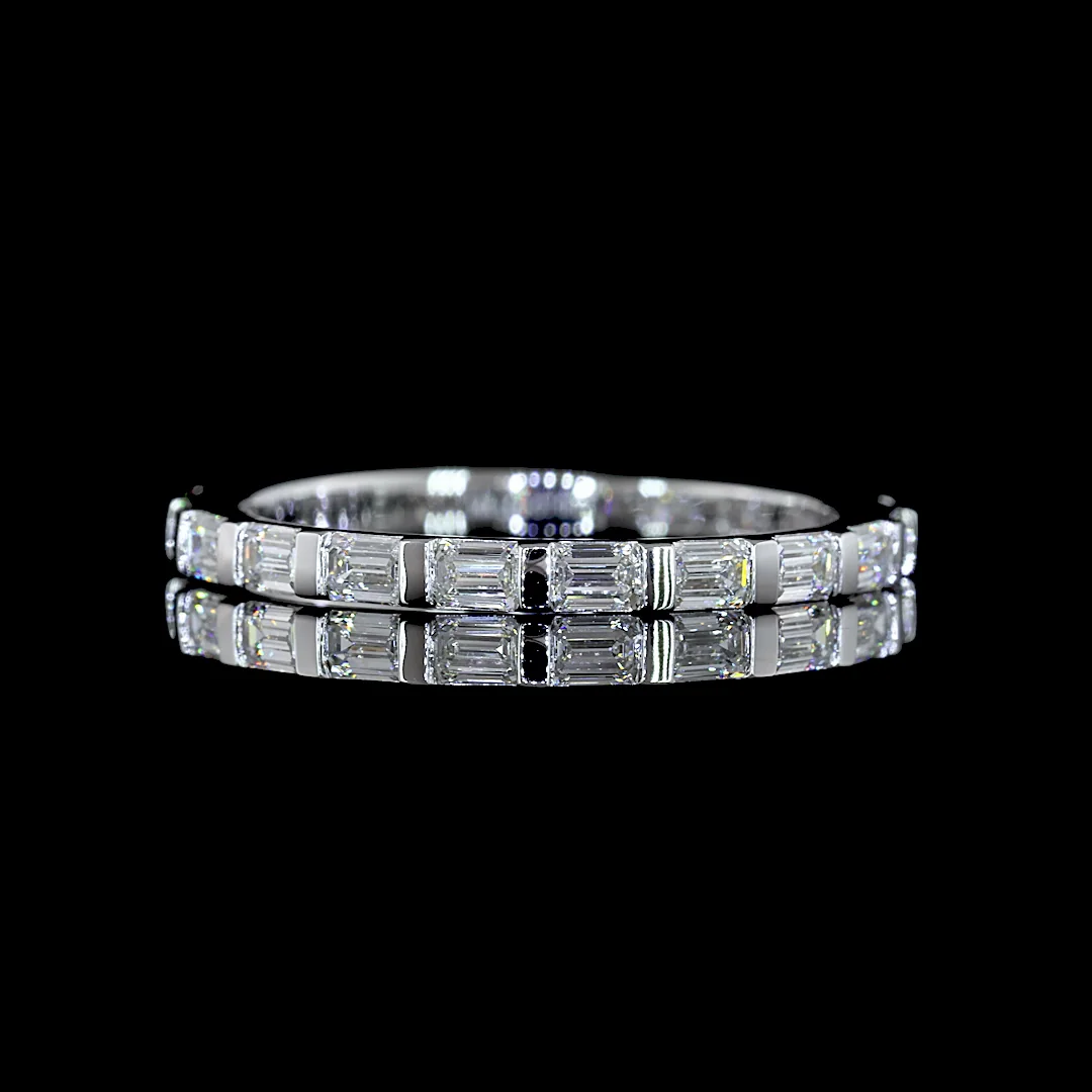 0.87 Cts 14k White Gold Emerald Shape 3/4 Band Eternity Band - Video