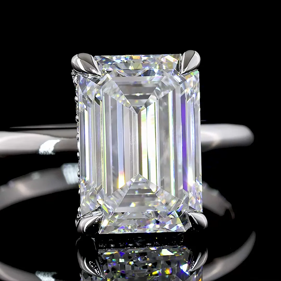 4.13 Cts 14k White Gold Emerald Shape Hidden Halo Ring - Image 3